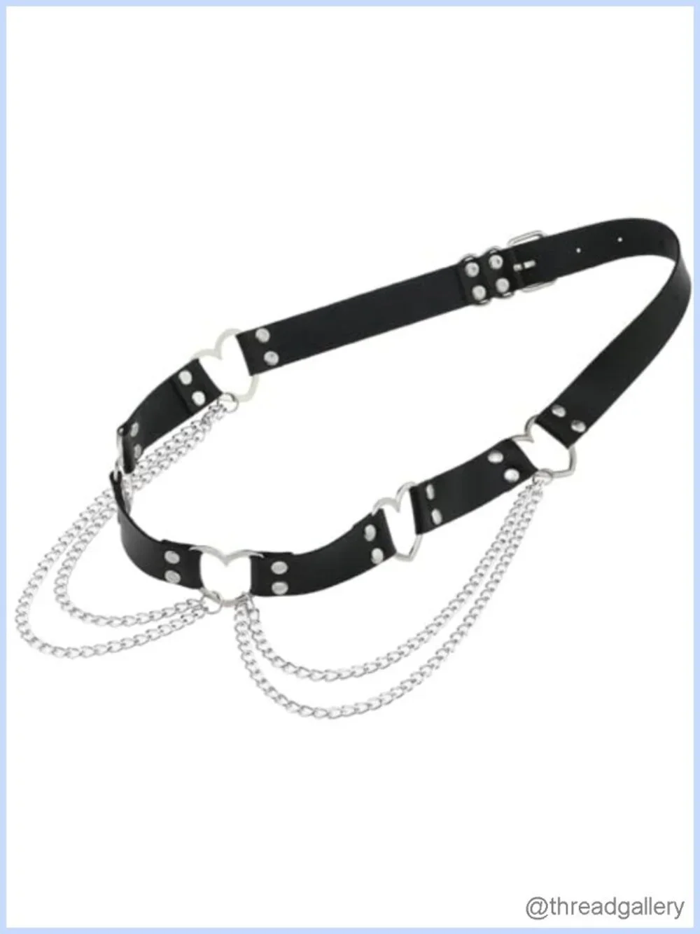 PU Simulated Leather Rivet Heart Ring 2-Layer Chain Adjustable Waist Belt